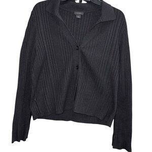 Halogen Women's Black Ribbed Button-Up Sweater Size Large